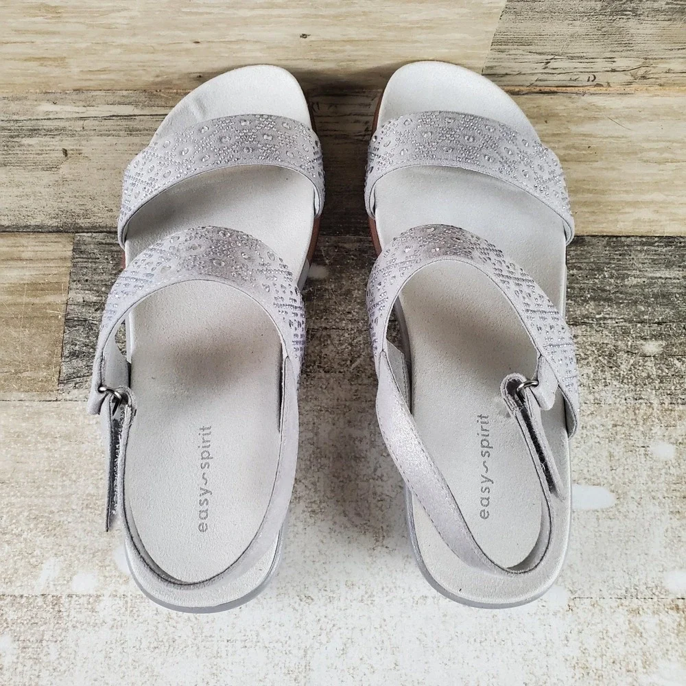 Easy Spirit Haisley Womens Sandal Sz 8.5 W Silver Shimmer Slingback Round Toe